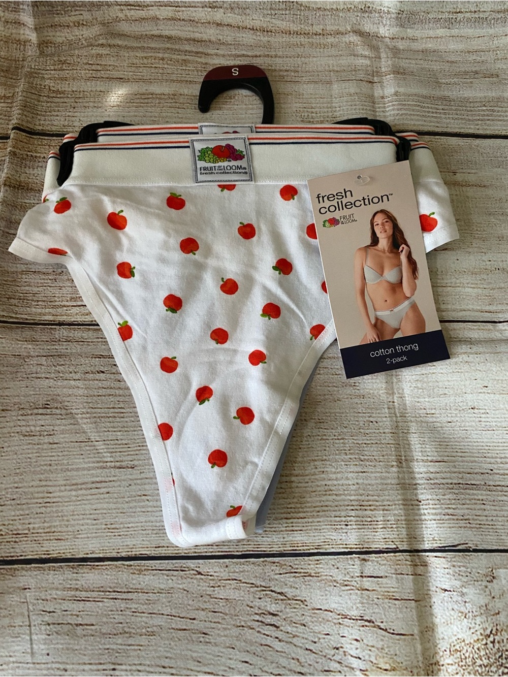 Fruit of the Loom White Cotton Thong with Red Apple Print - 2-Pack
